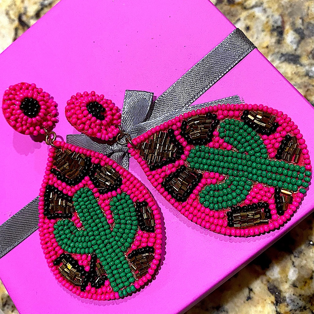 Leopard Cactus Teardrop Earrings.